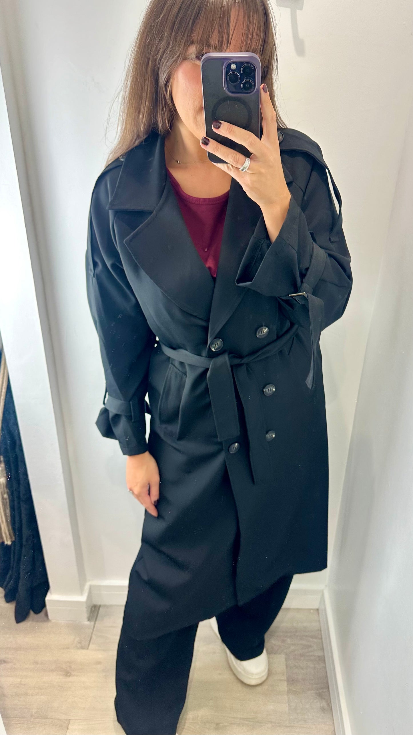 BLACK LIGHTWEIGHT TRENCH COAT