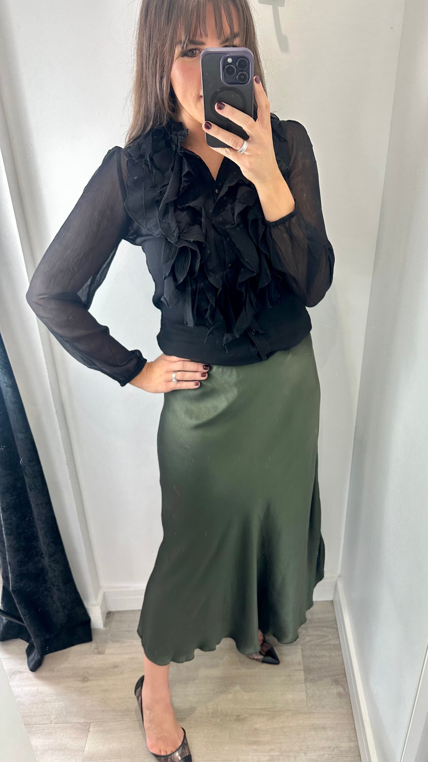 DARK GREEN SATIN SKIRT