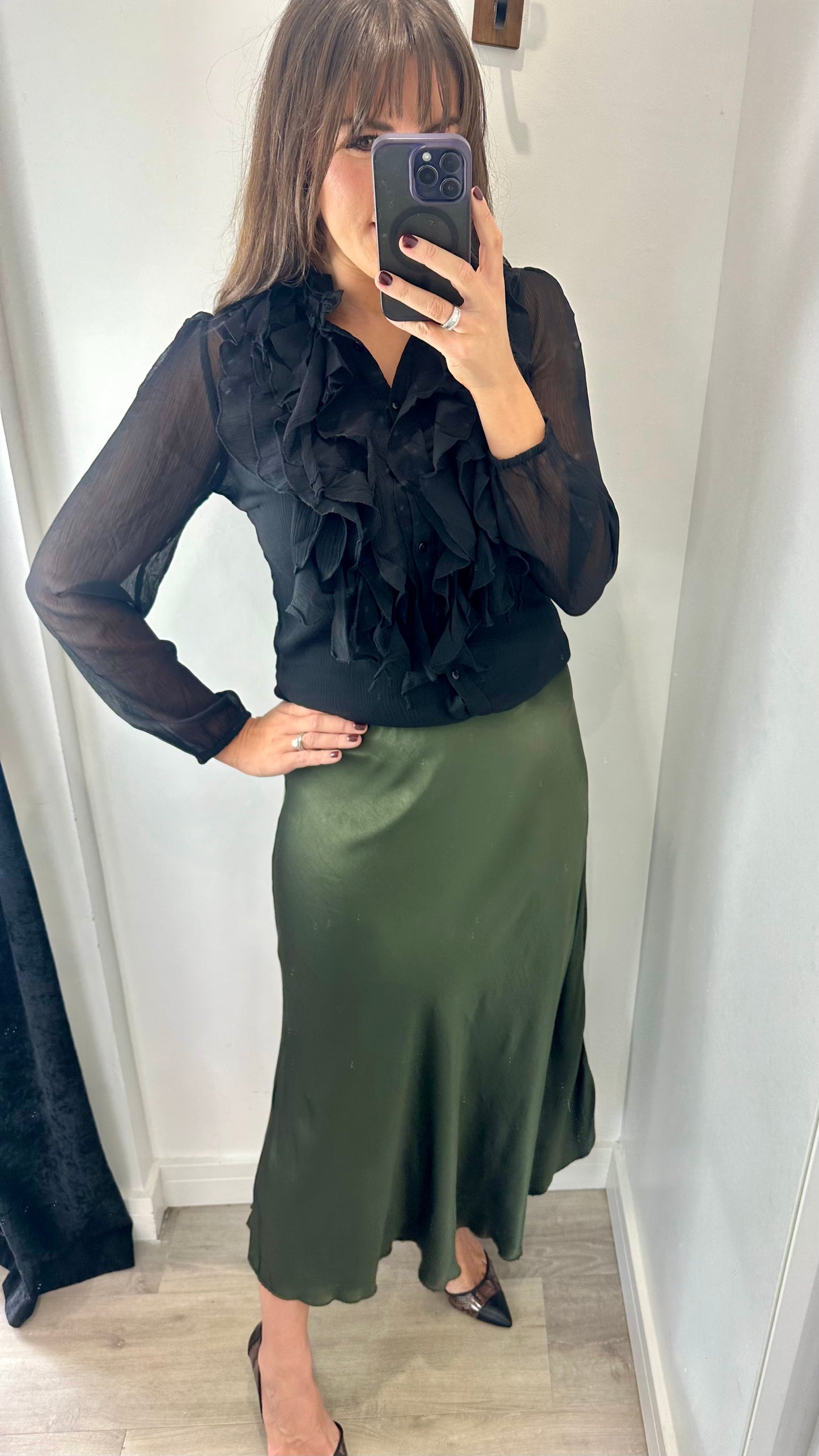 DARK GREEN SATIN SKIRT