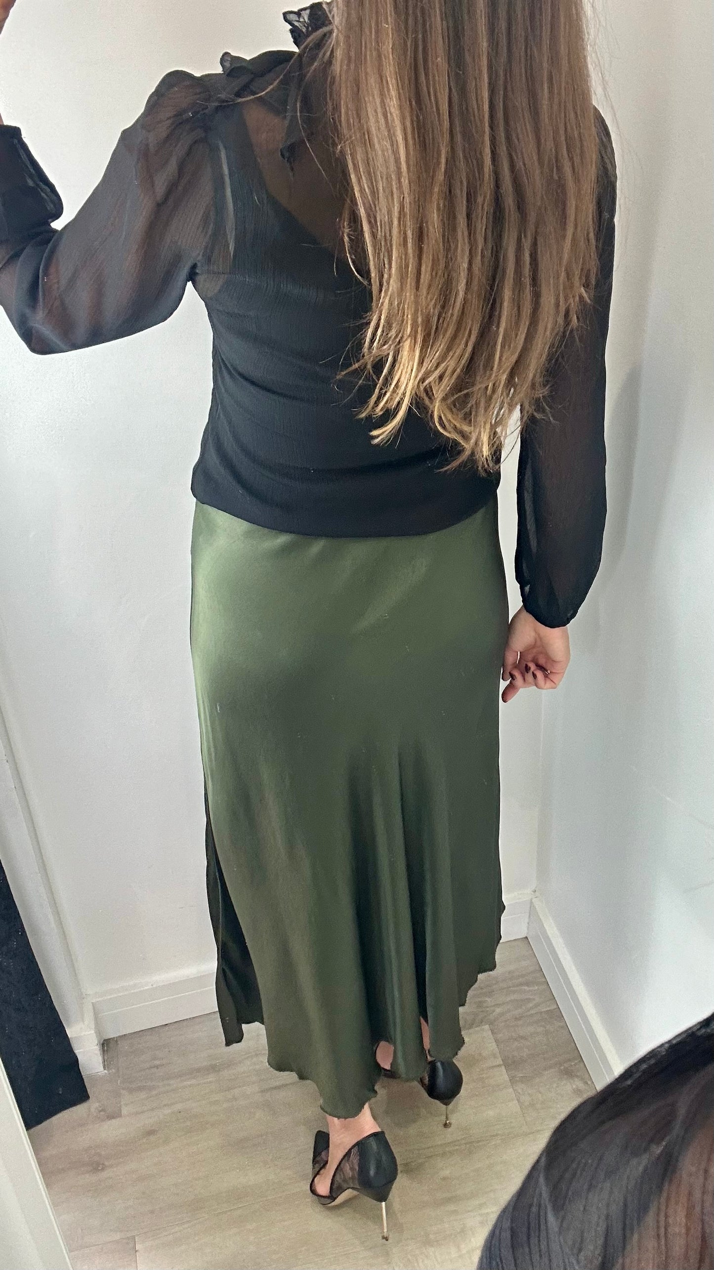 DARK GREEN SATIN SKIRT