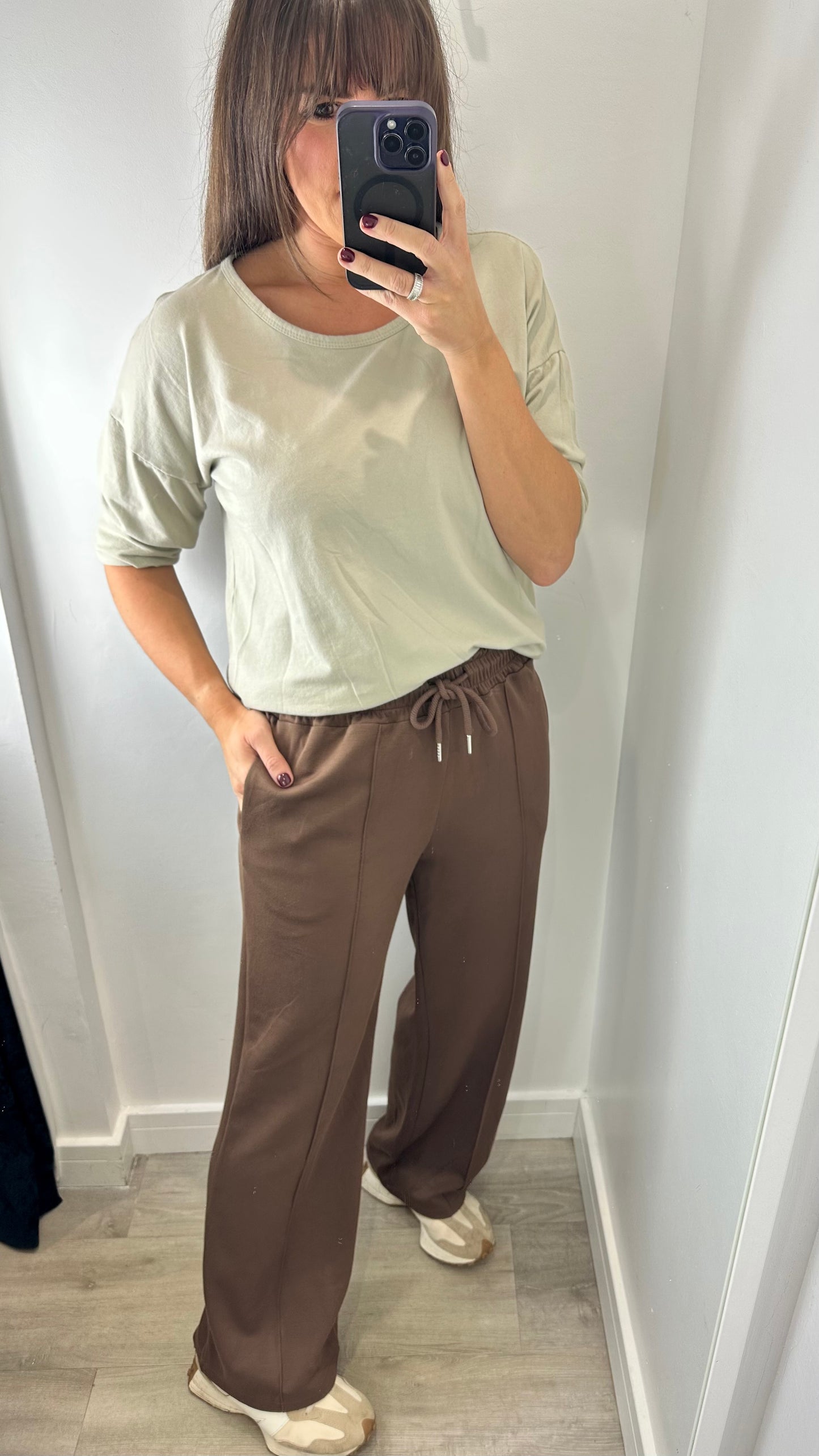 SAND ROLL SLEEVE SWEAT TOP