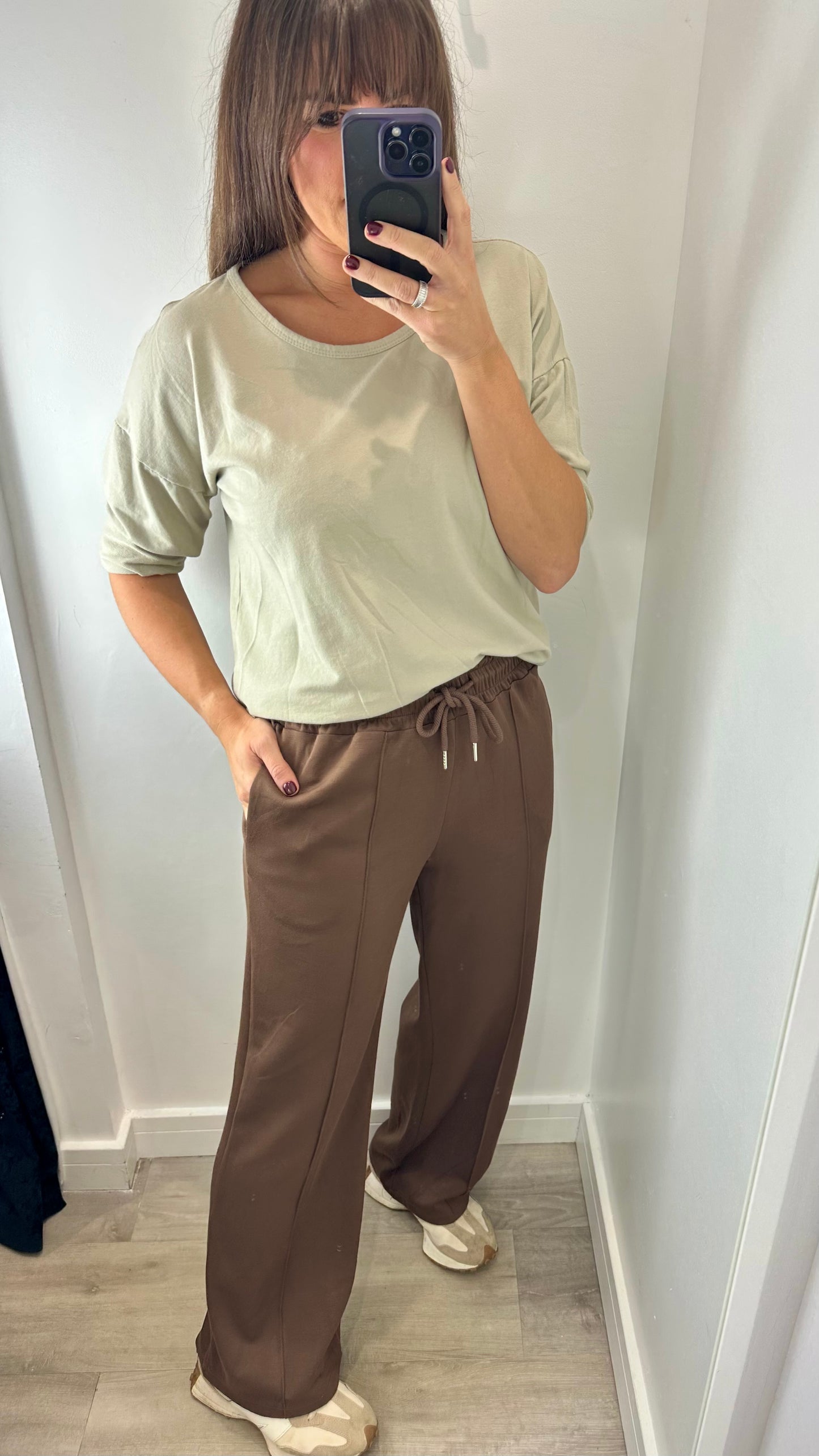 SAND ROLL SLEEVE SWEAT TOP