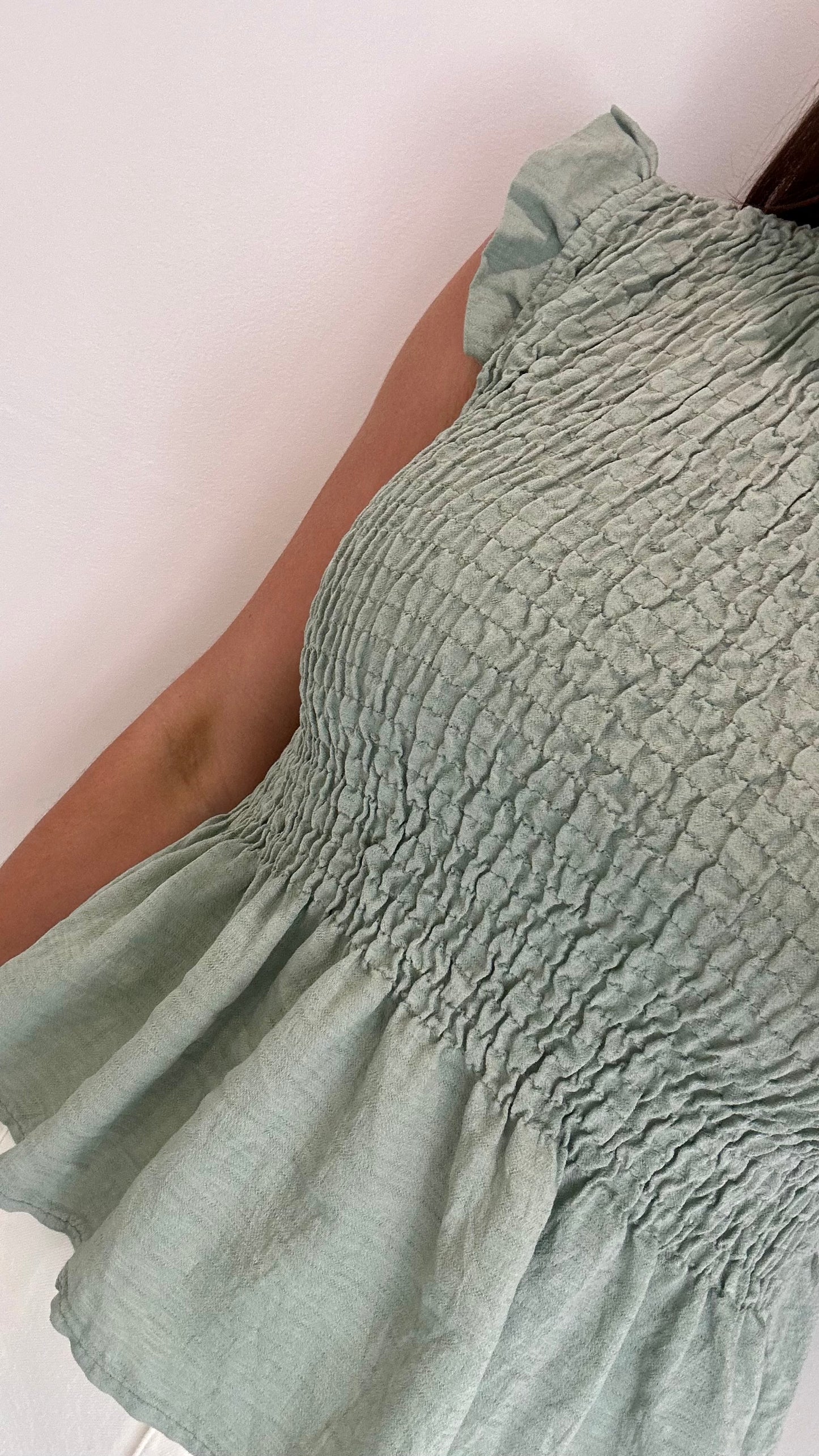 SAGE SHIRRED TOP