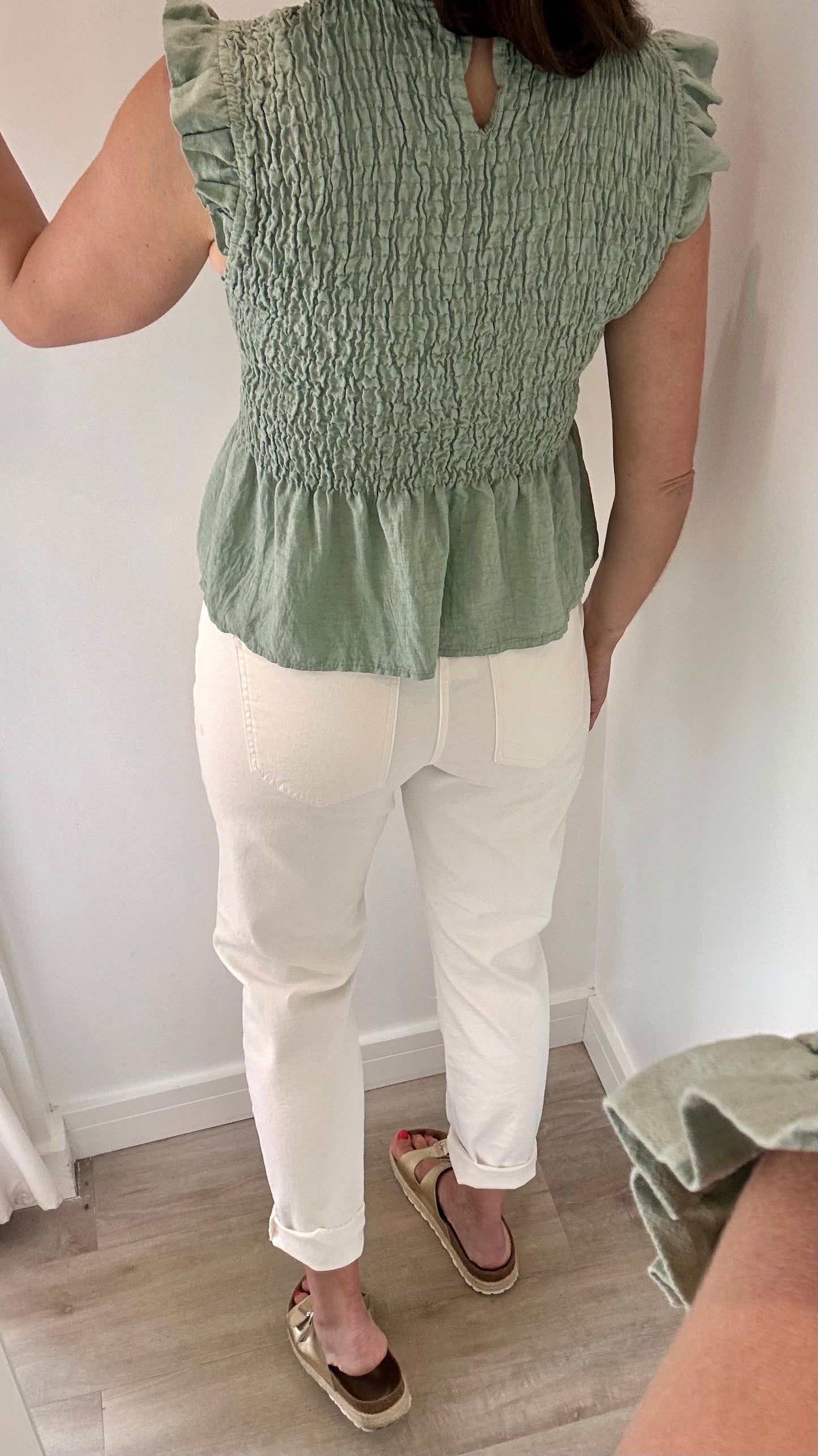 SAGE SHIRRED TOP