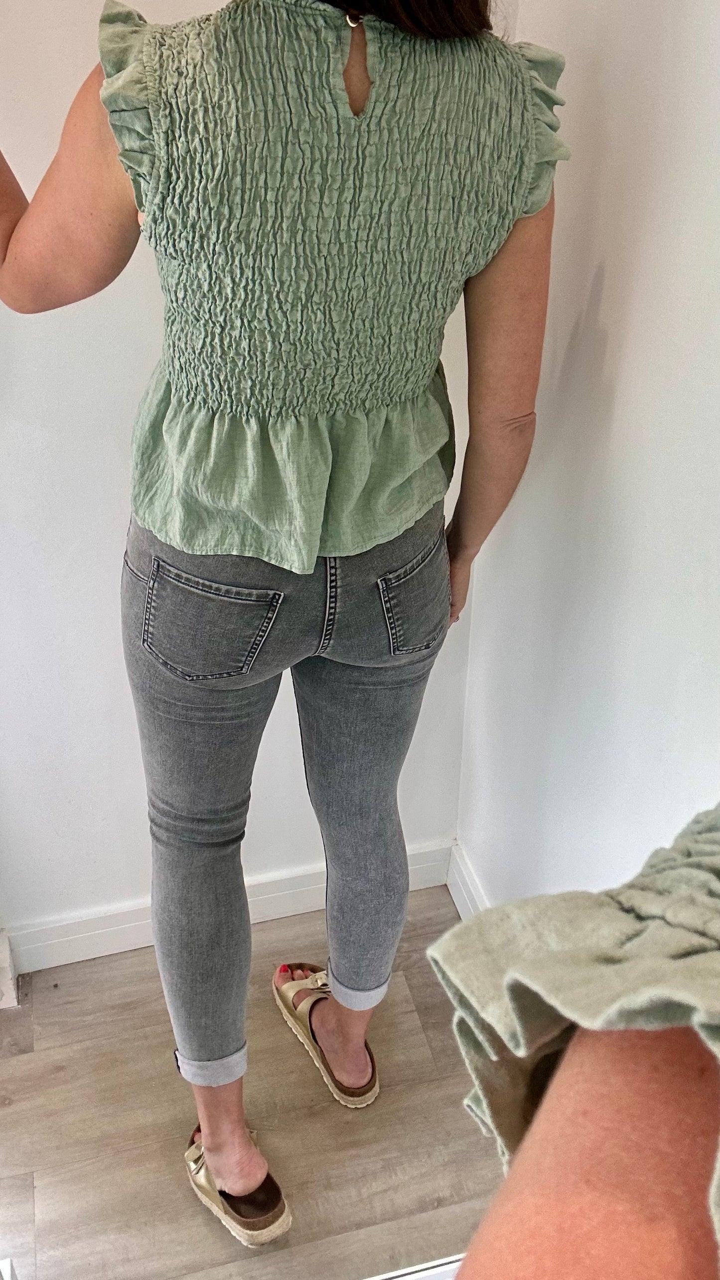 SAGE SHIRRED TOP