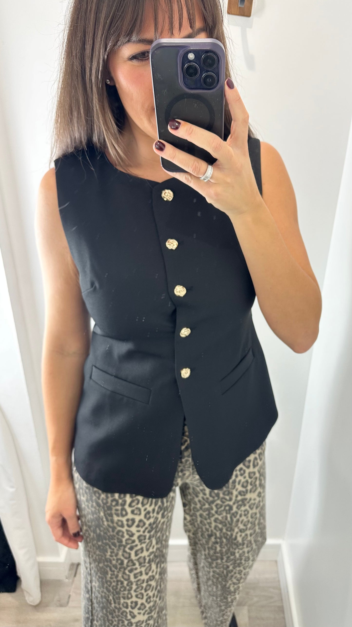 BLACK BUTTON FRONT LONGLINE WAISTCOAT