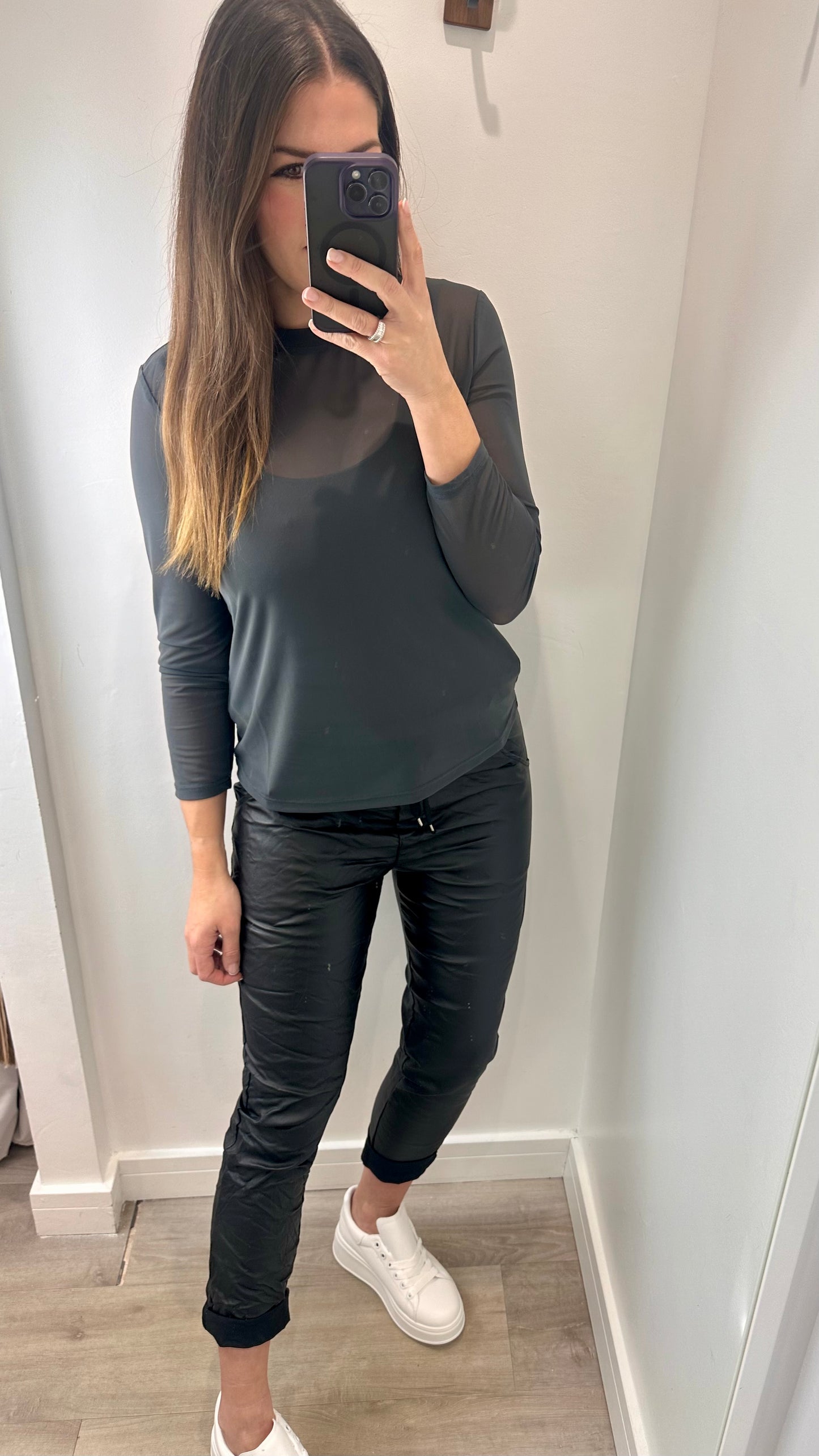 CHARCOAL SHEER TOP
