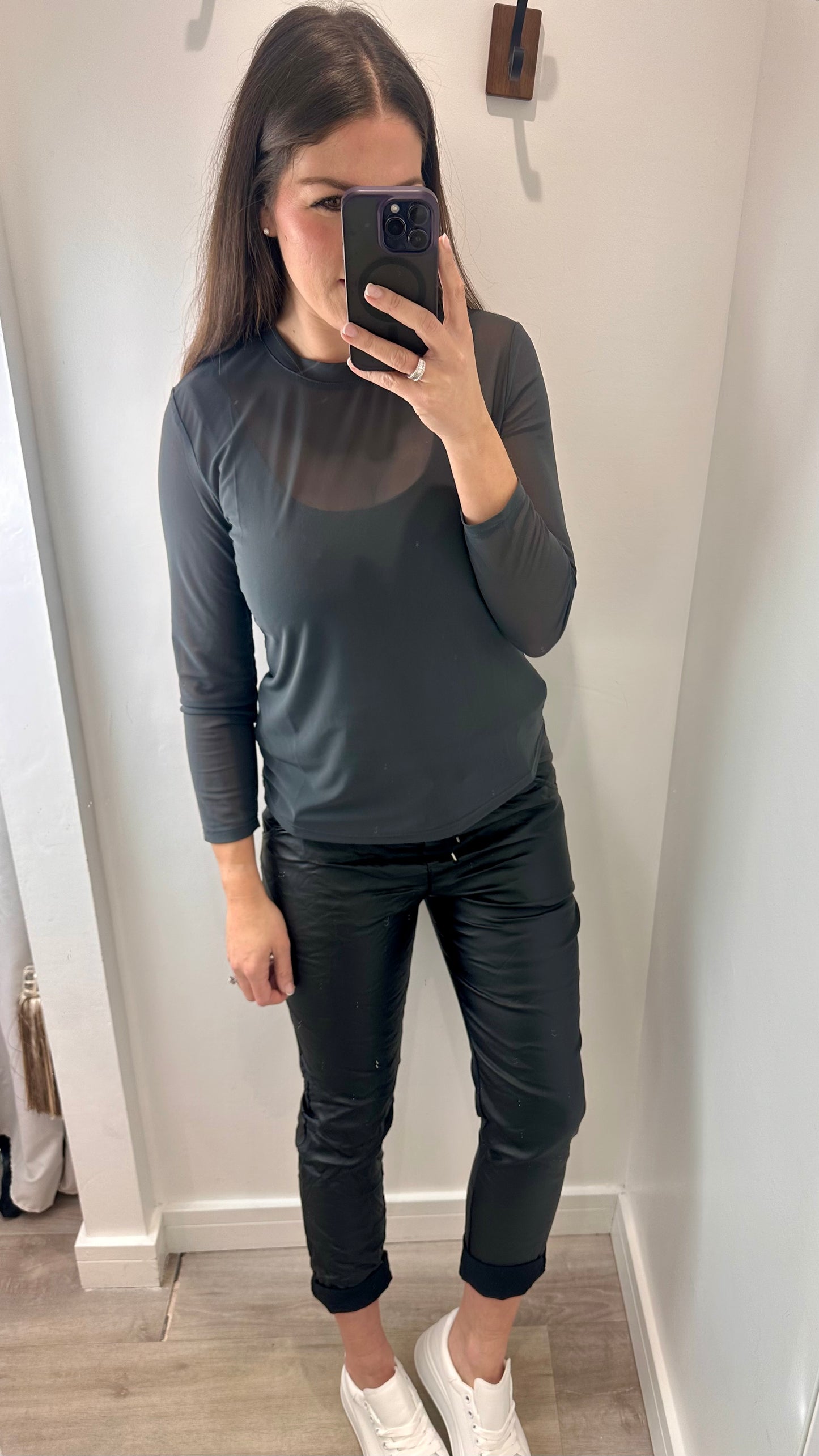 CHARCOAL SHEER TOP