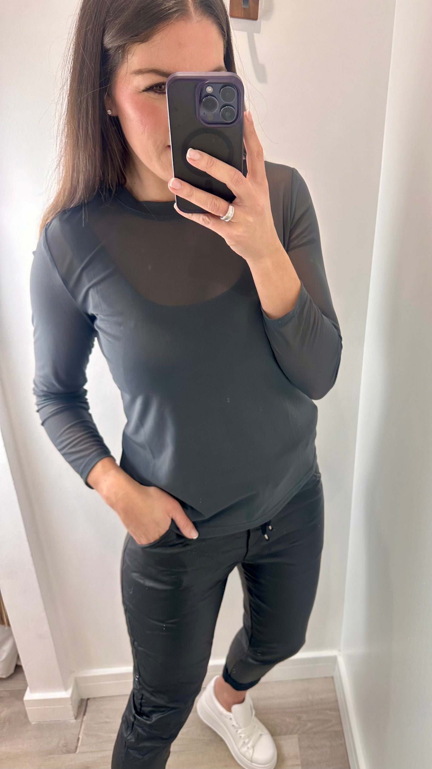 CHARCOAL SHEER TOP