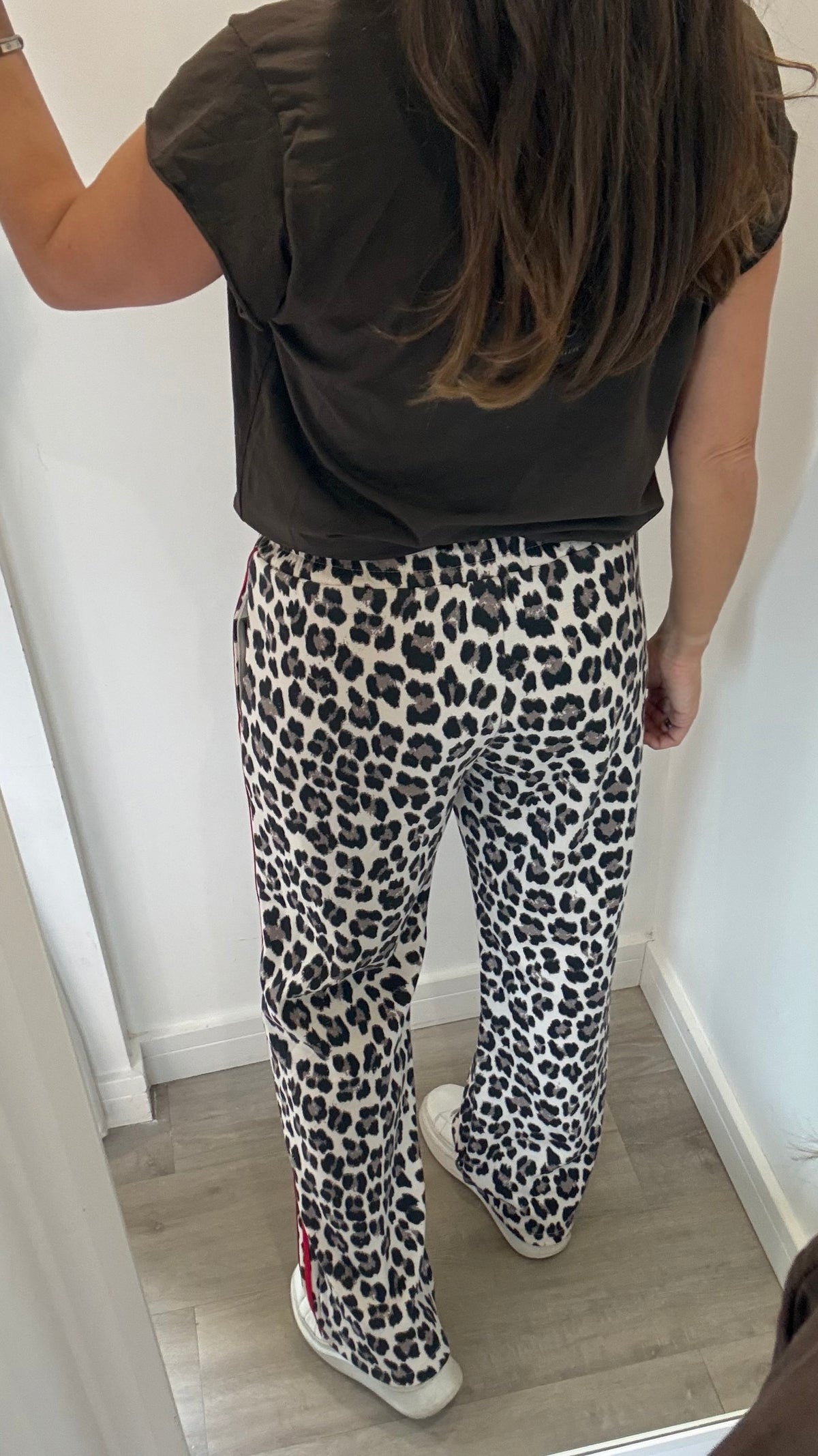 LEOPARD WIDE LEG TROUSERS WITH RED SIDE STRIPE