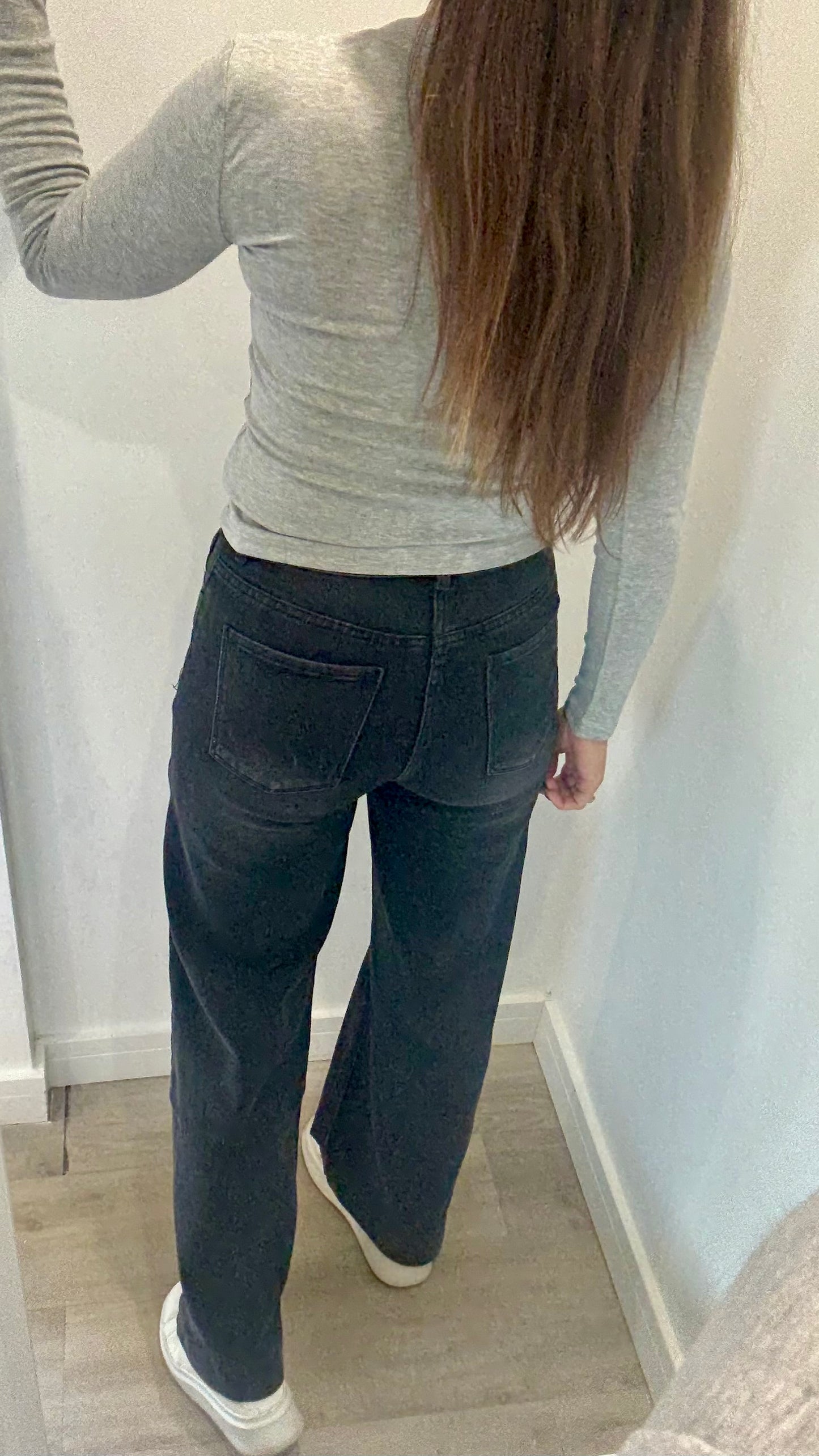 MARL GREY V-NECK STRETCH BASIC TOP