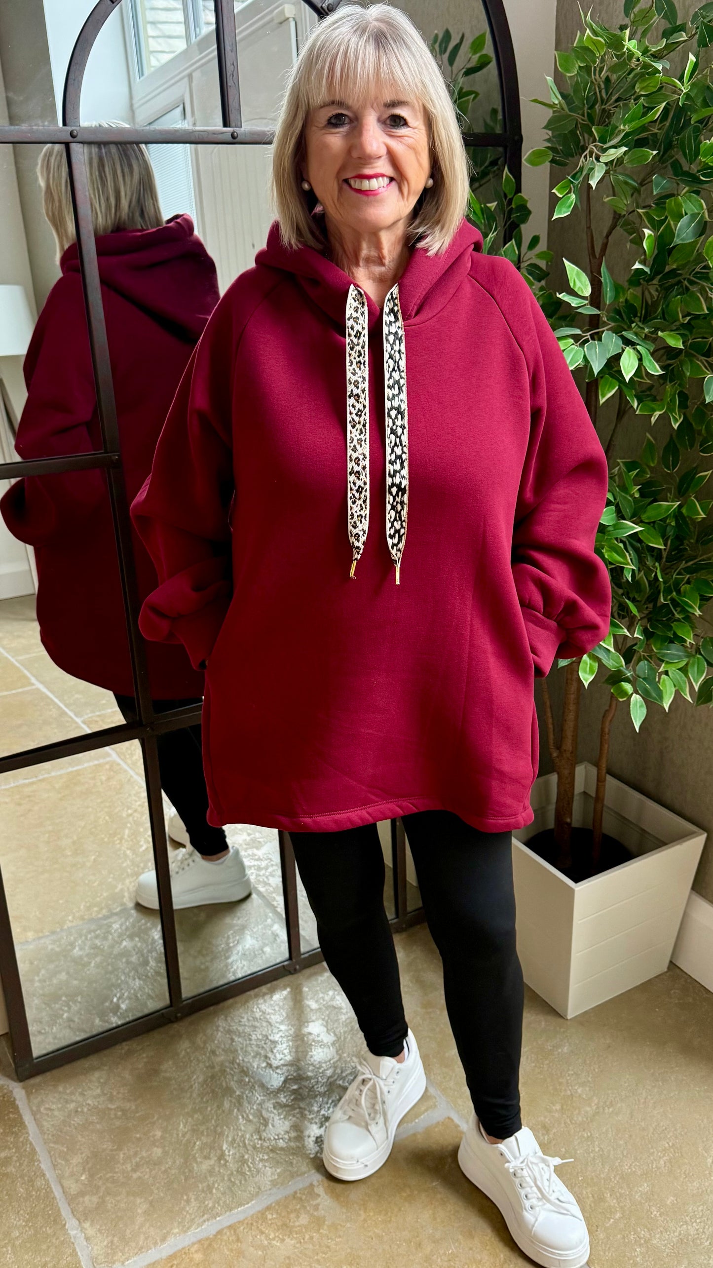 MERLOT LEOPARD DRAWSTRING HOODIE