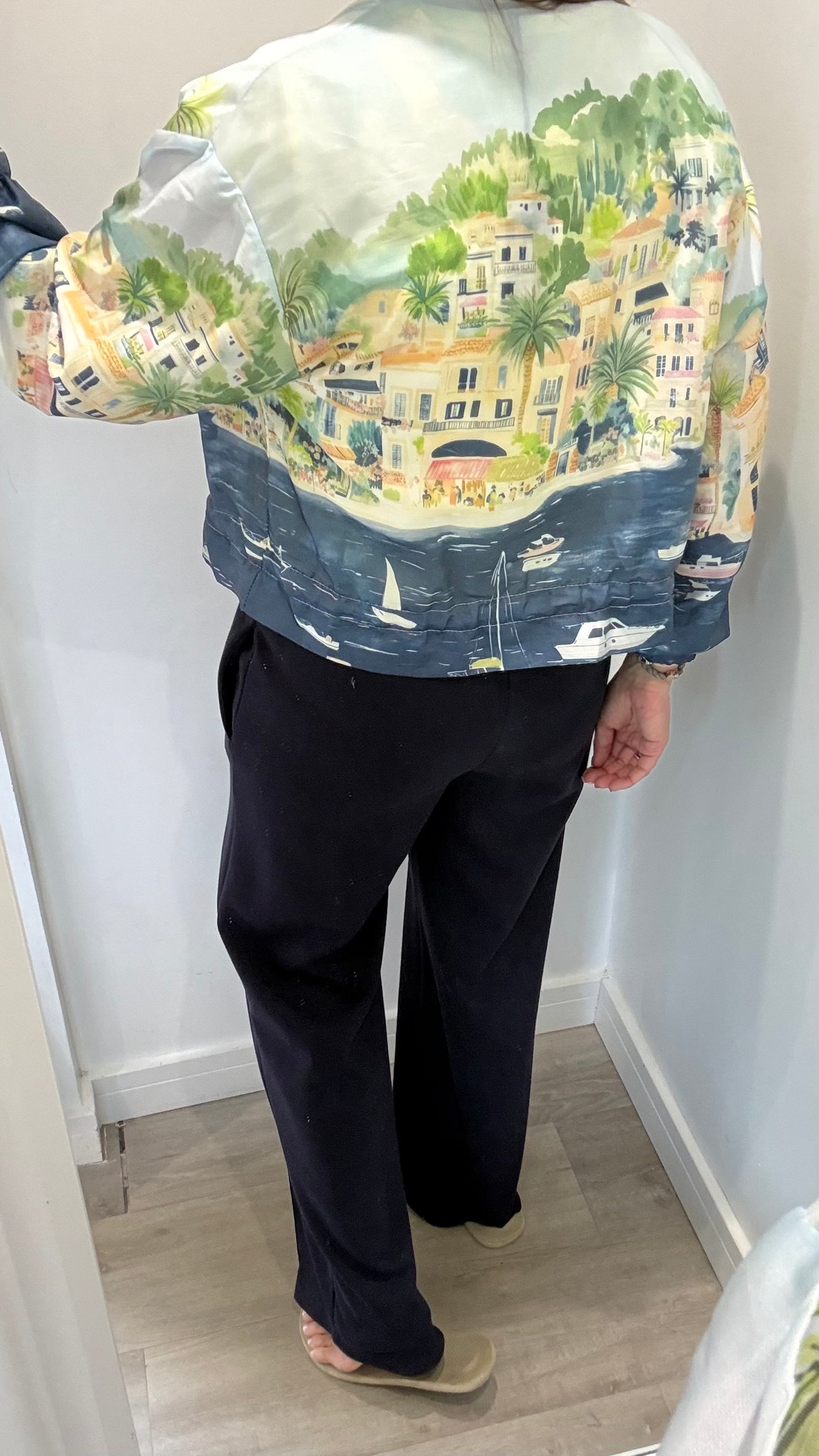 NAVY COASTAL SILKY BOMBER JACKET