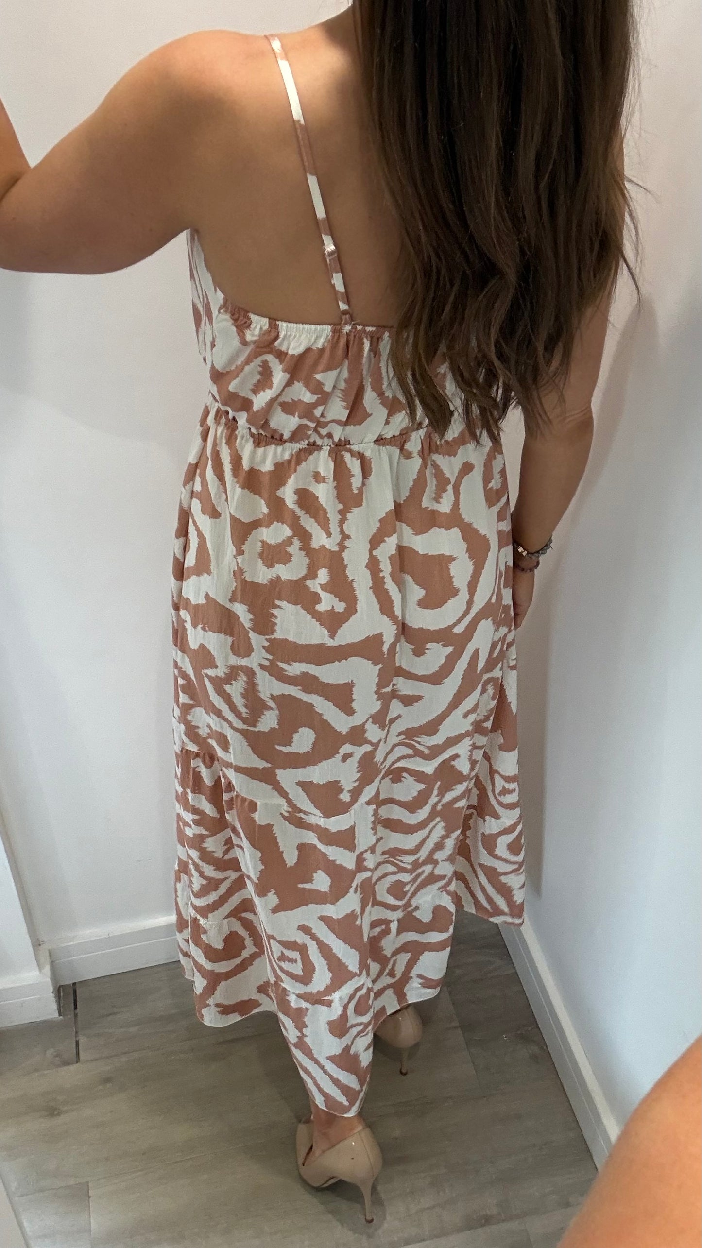 NUDE ABSTRACT MAXI DRESS