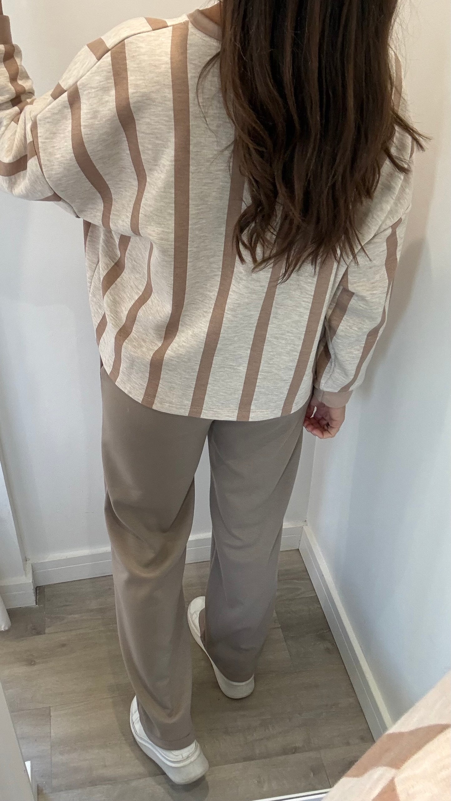 NUDE & MOCHA VERTICAL STRIPE SWEAT TOP