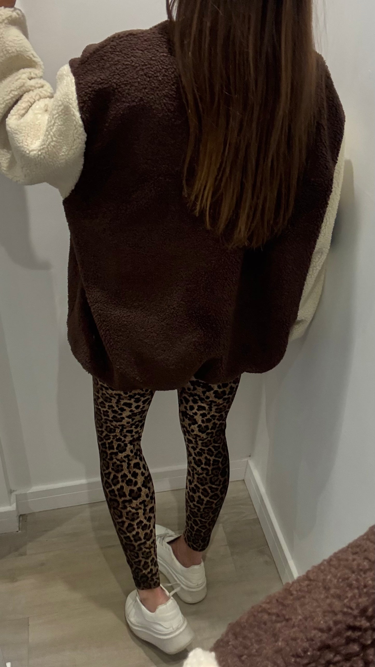 OVERSIZED TEDDY ZIP FLEECE – BROWN & CREAM WITH ‘B’ DETAIL