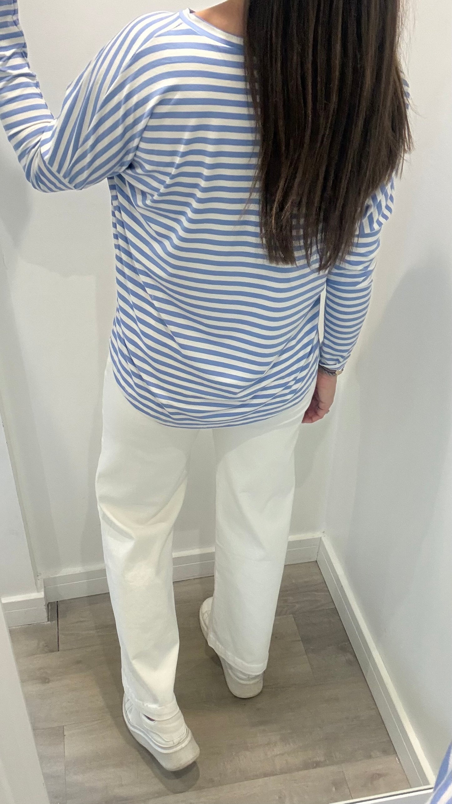 POWDER BLUE & WHITE BRETON STRIPE BATWING TOP