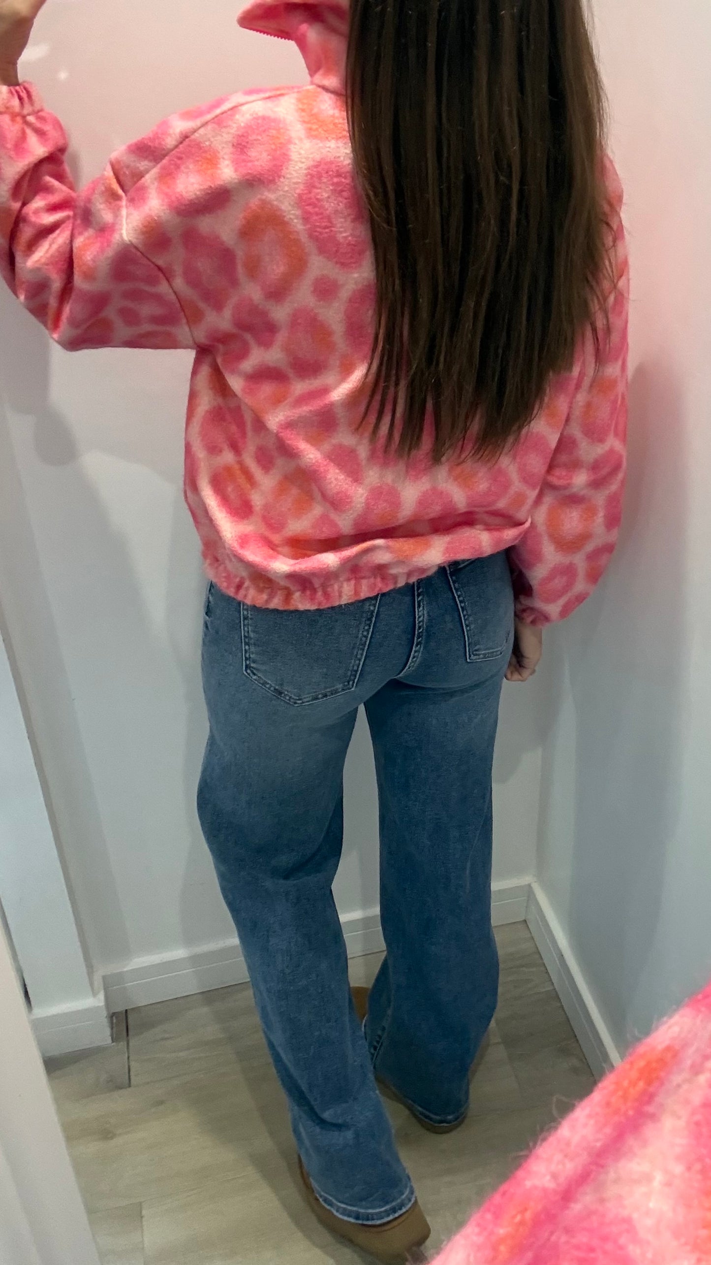 PINK LEOPARD ZIP-UP FLEECE JACKET