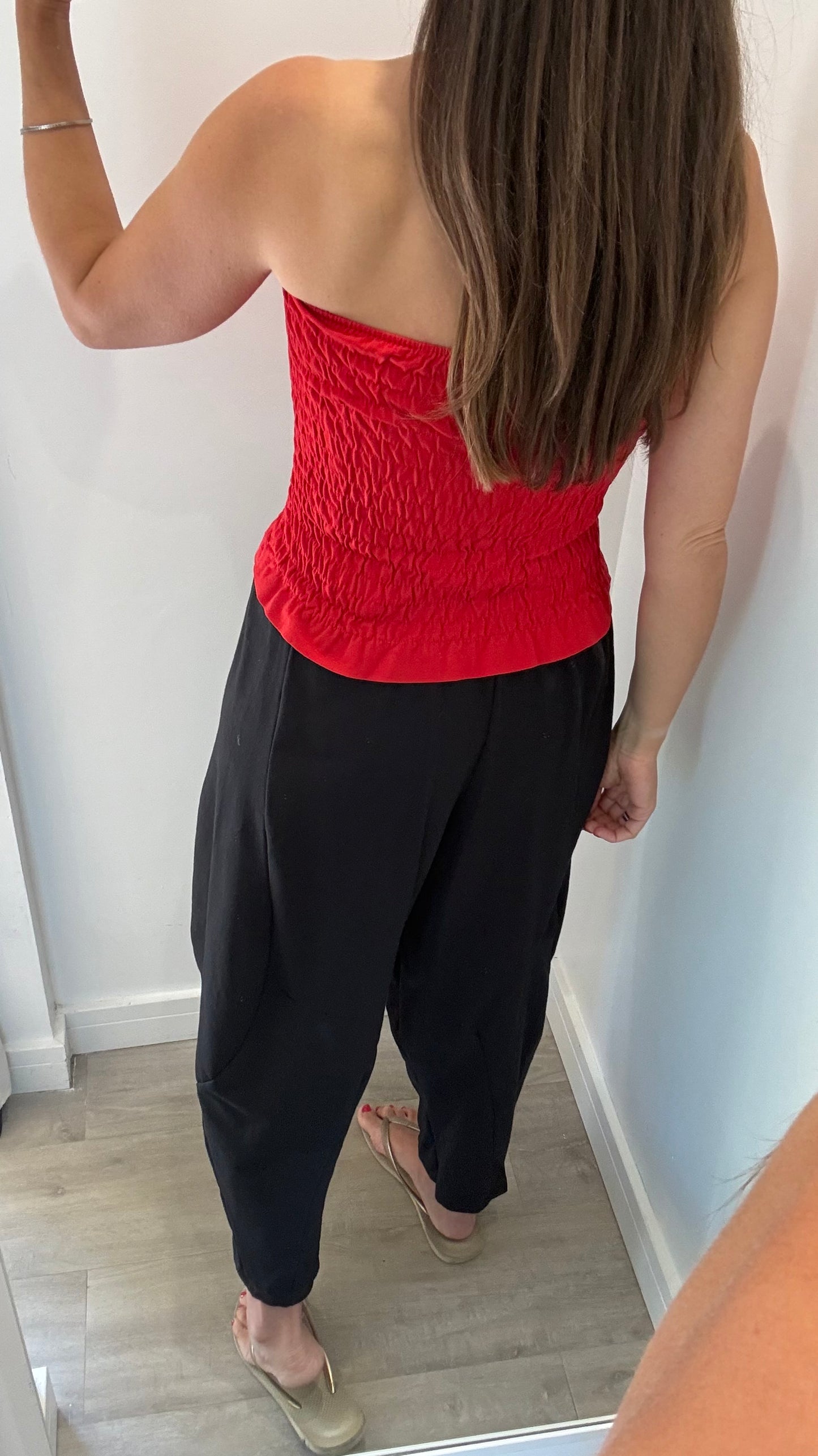 RED SHIRRED BOOB TUBE