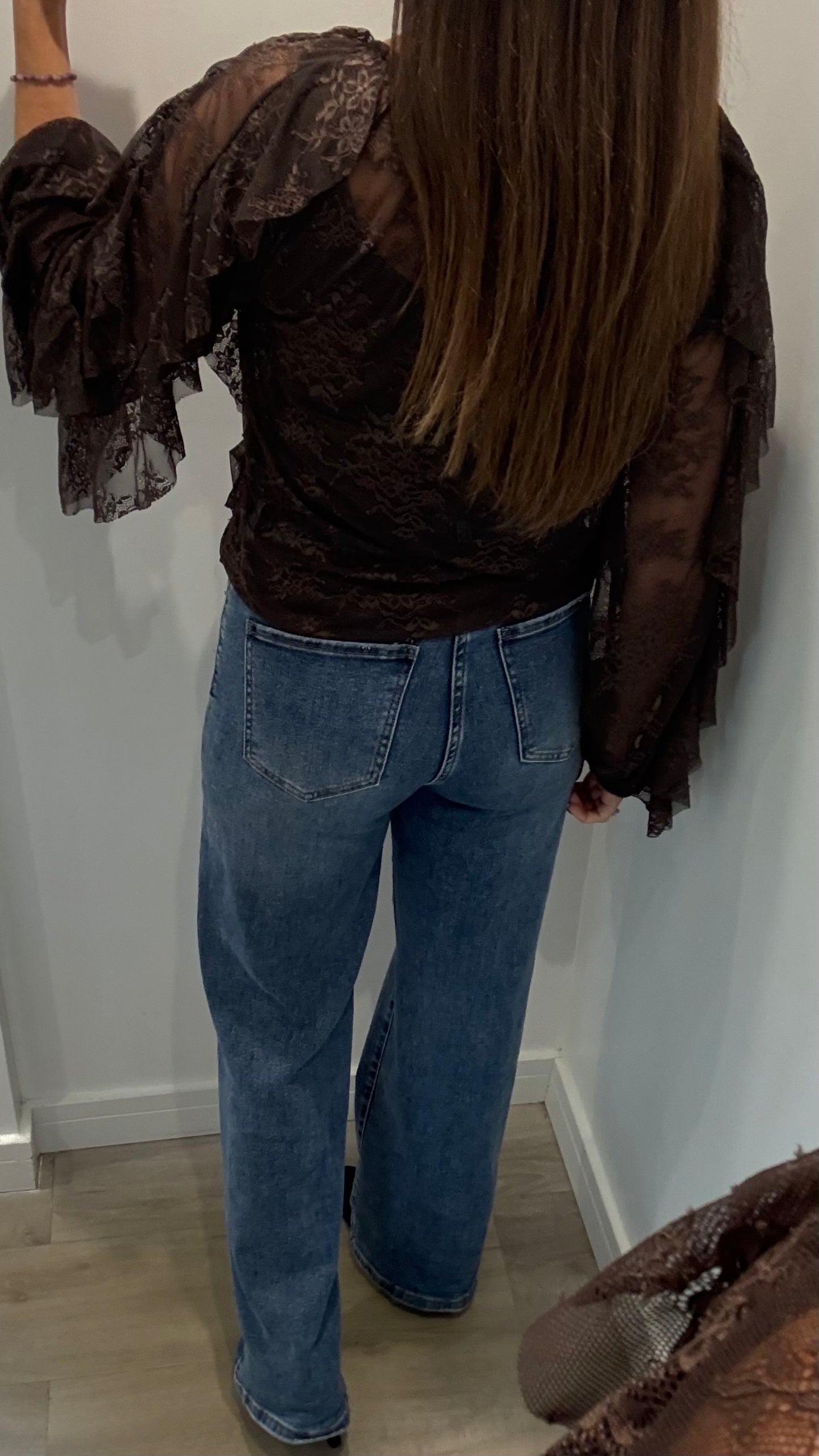 CHOCOLATE LACE LAYERED RUFFLE BLOUSE