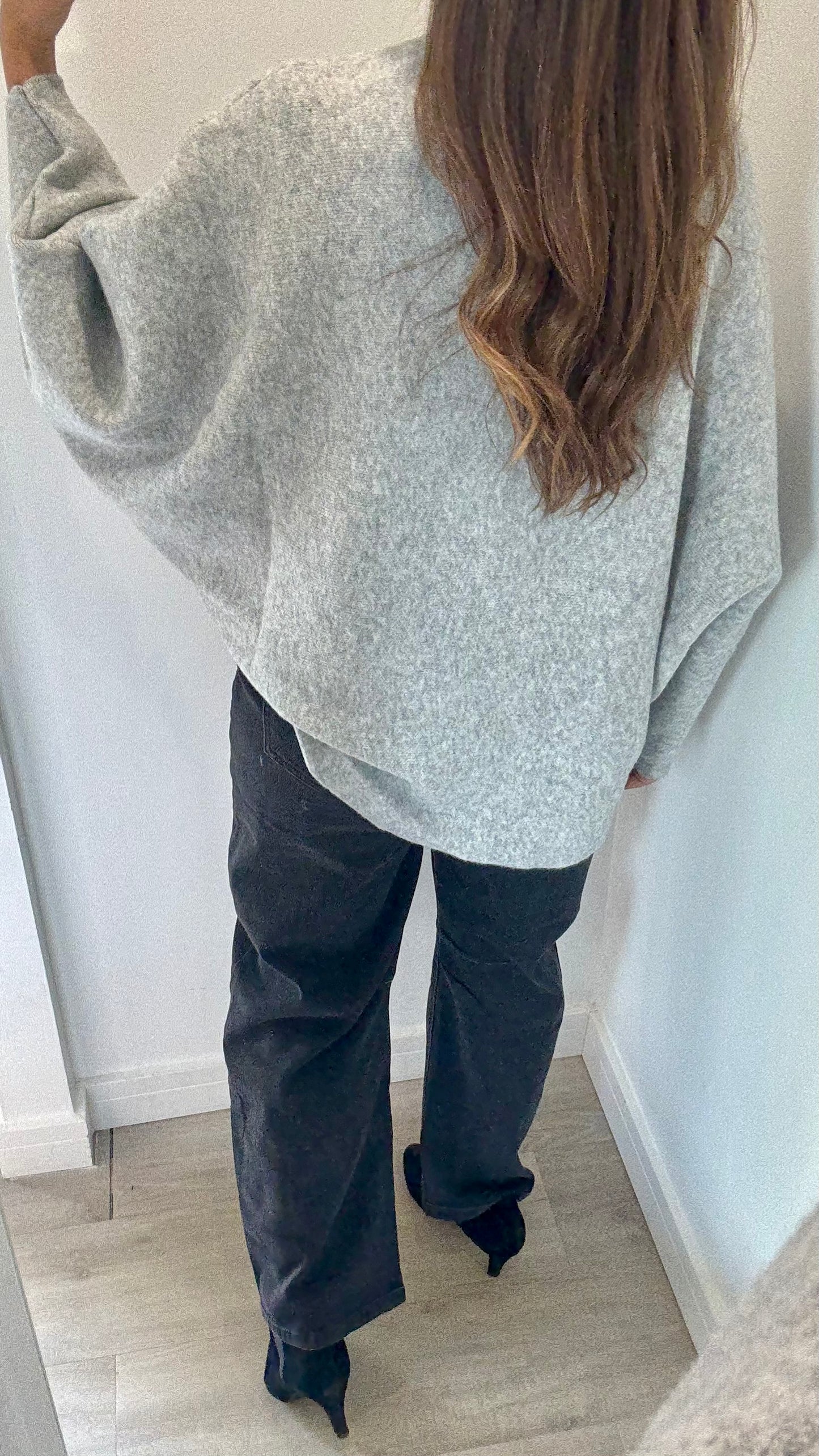ZIP THROUGH GREY JUMPER/CARDIGAN - BATWING SLEEVE