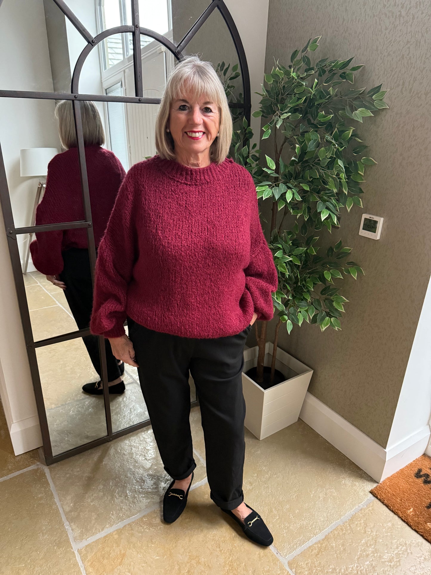 MERLOT BALLOON SLEEVE TEXTURED KNIT JUMPER