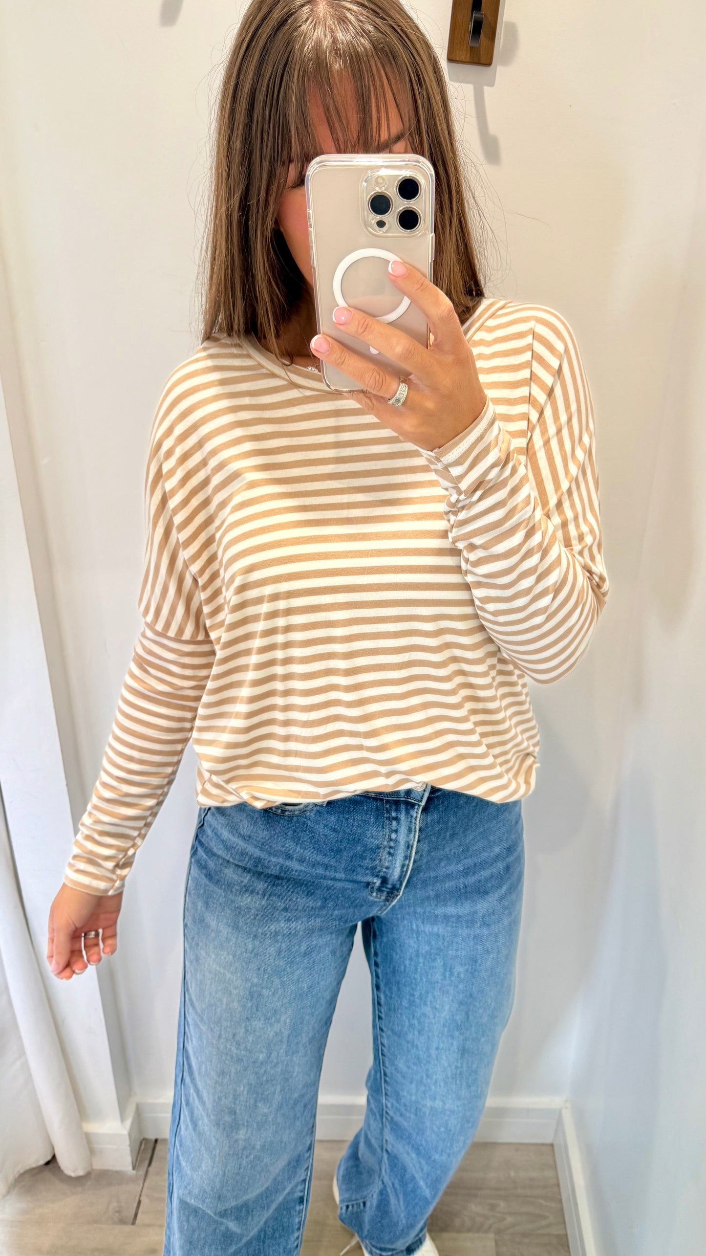 SAND AND WHITE STRIPE TOP
