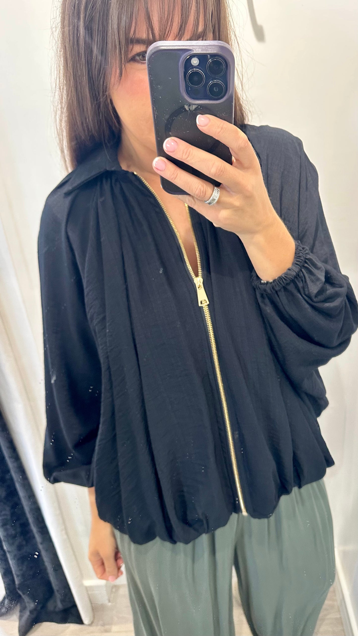 BLACK BALLOON SLEEVE JACKET