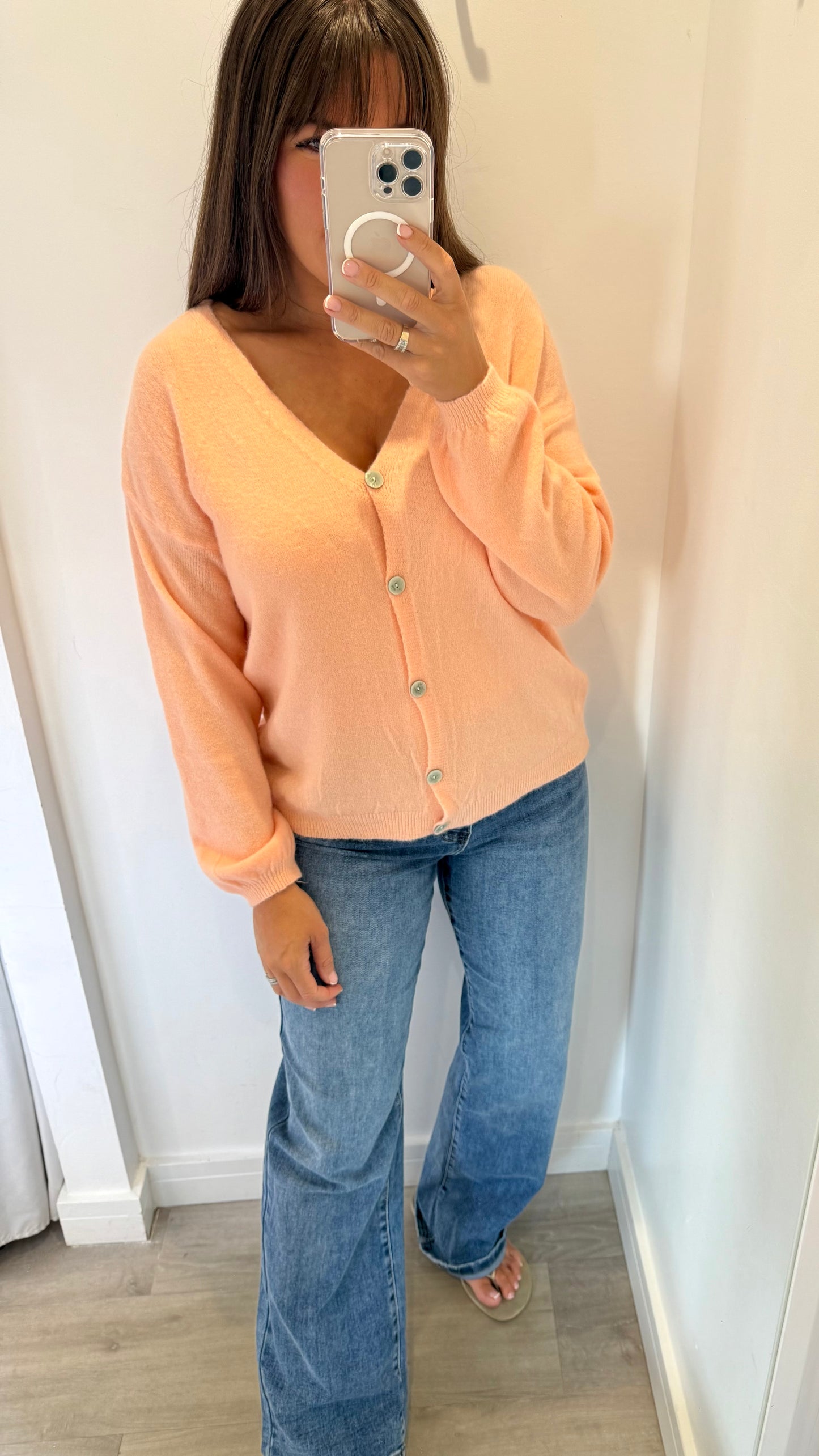 PEACH LIGHT KNIT BUTTON CARDIGAN