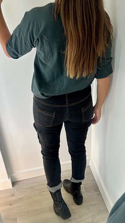 CHARCOAL ROLL SLEEVE SWEAT TOP