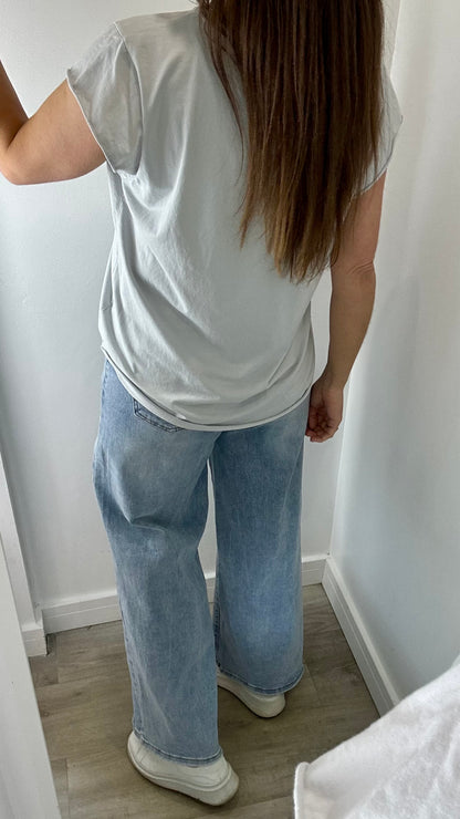 PALE GREY CAP SLEEVE TEE