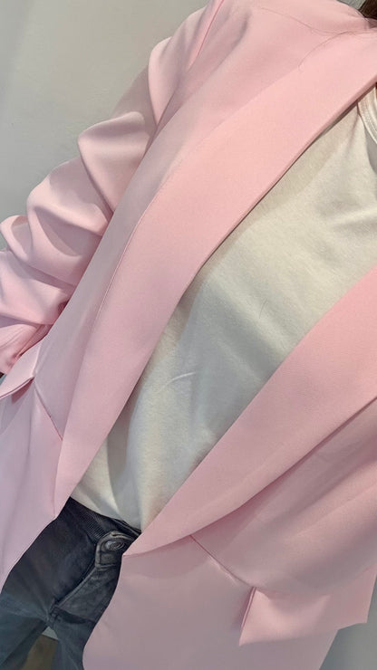 BABY PINK RUCHED SLEEVE BLAZER