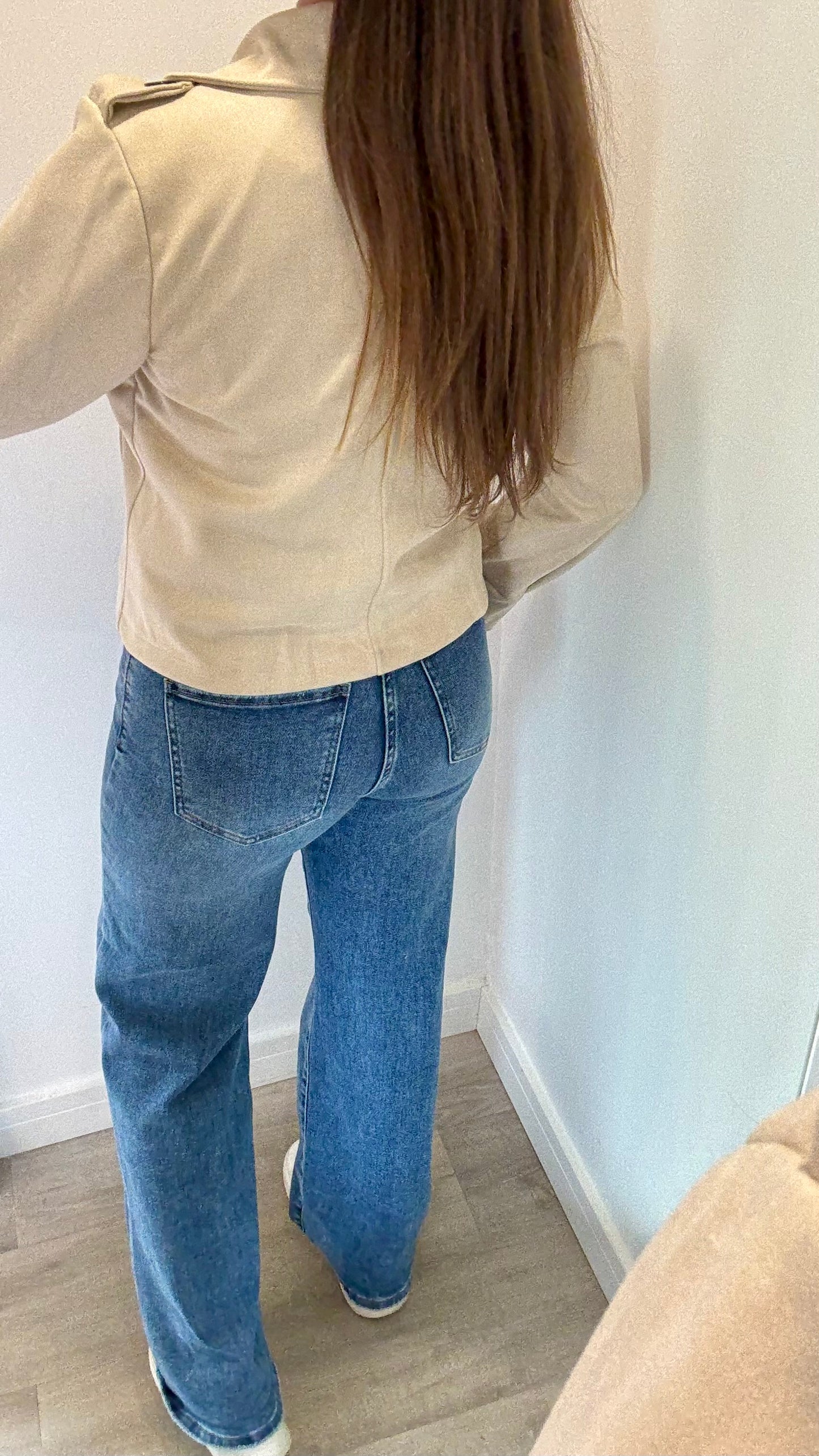 STONE SUEDE-EFFECT BUTTONED JACKET