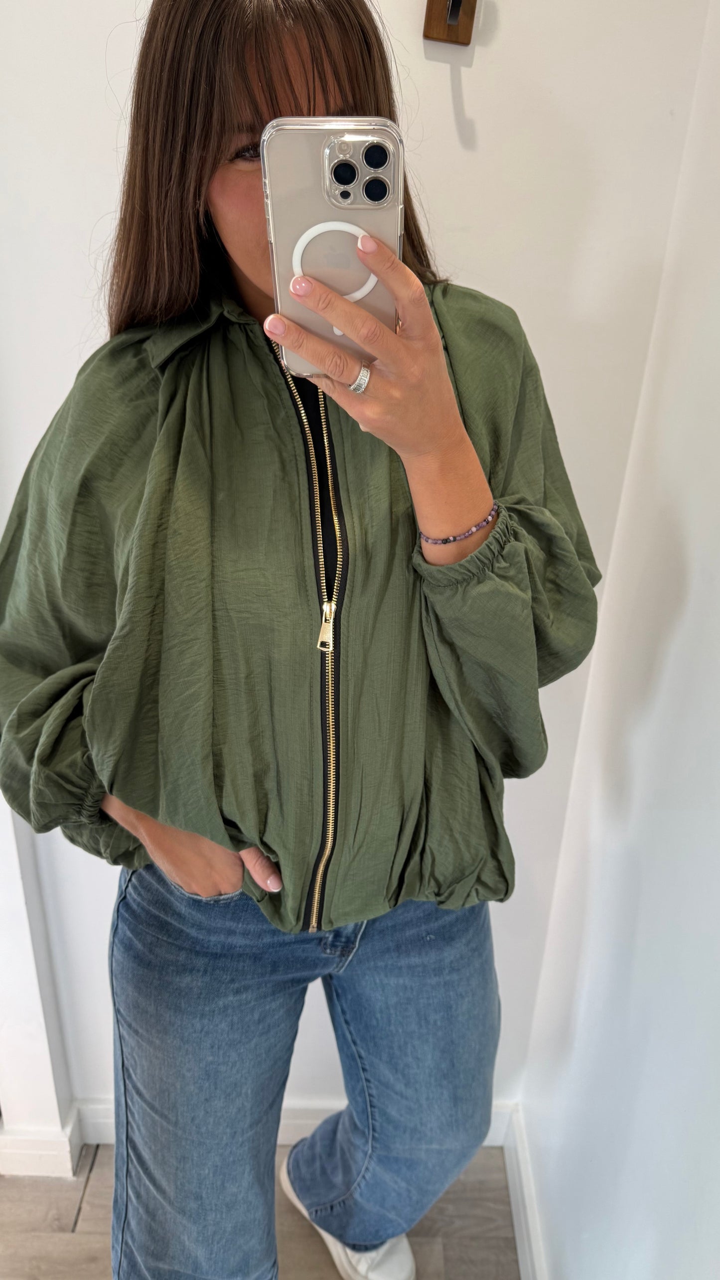 KHAKI GREEN BALLOON SLEEVE JACKET