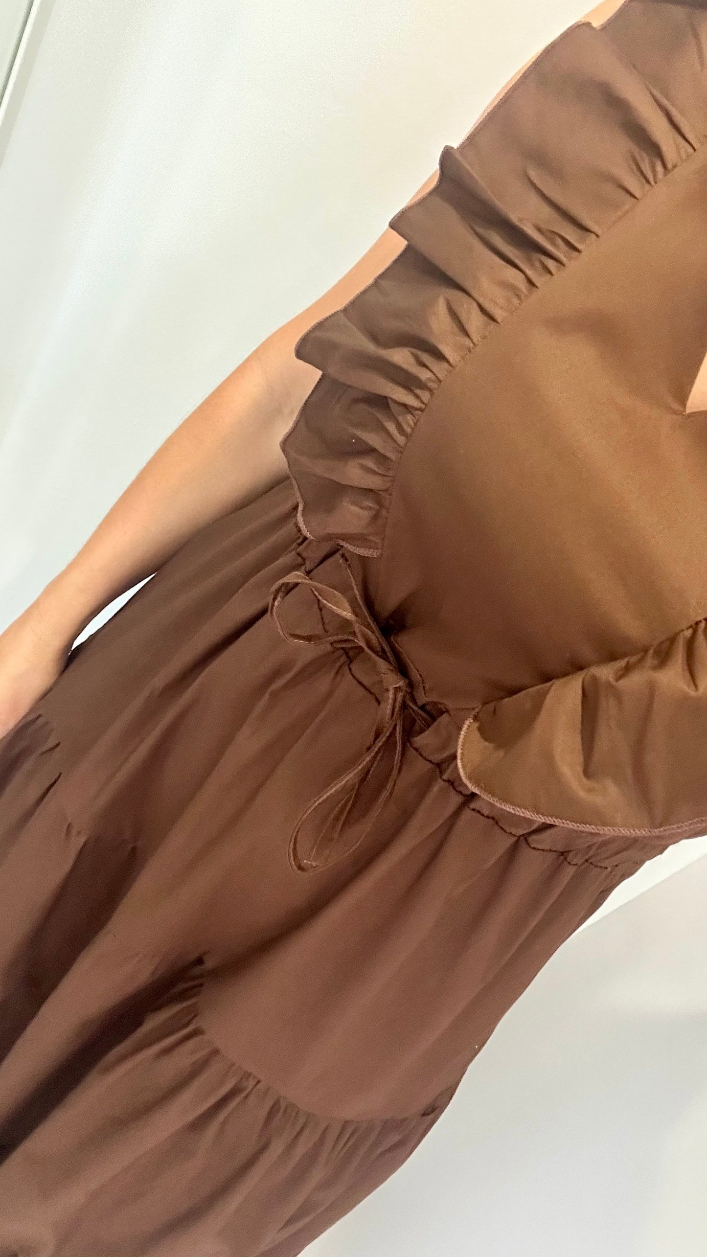 BROWN JET TIERED COTTON MAXI DRESS