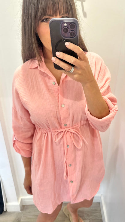 LIGHT CORAL BUTTON-THROUGH DRESS