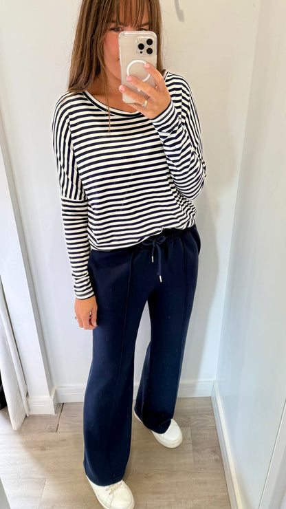 NAVY AND WHITE BRETON STRIPE BATWING TOP