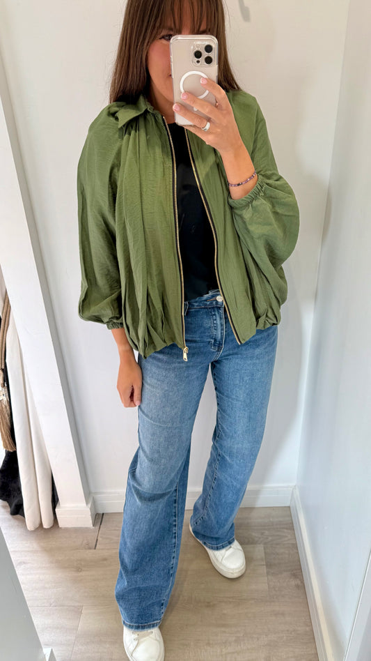 KHAKI GREEN BALLOON SLEEVE JACKET