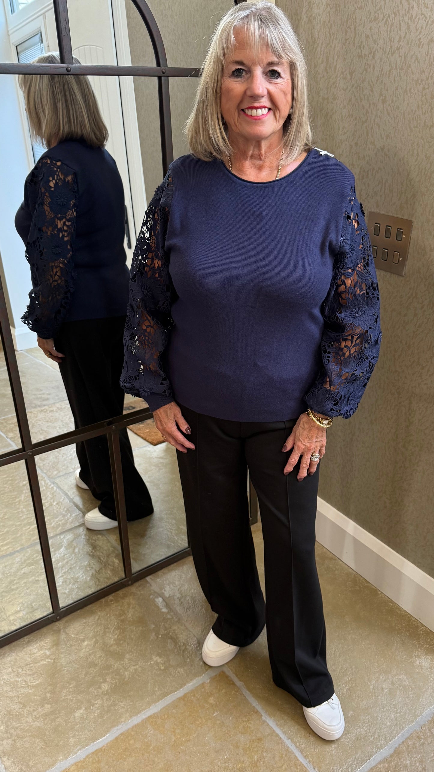 NAVY LACE SLEEVE JUMPER