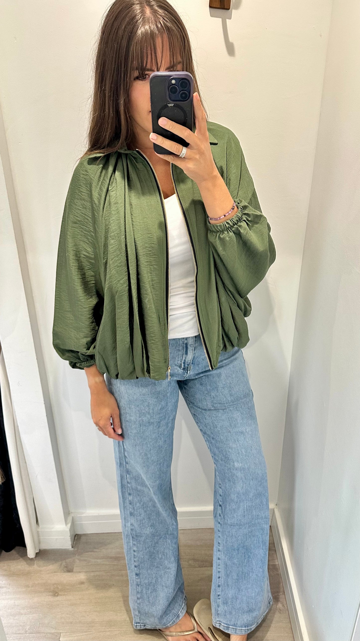 KHAKI GREEN BALLOON SLEEVE JACKET