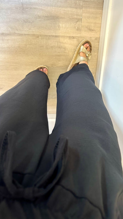 BLACK DRAWSTRING TROUSERS