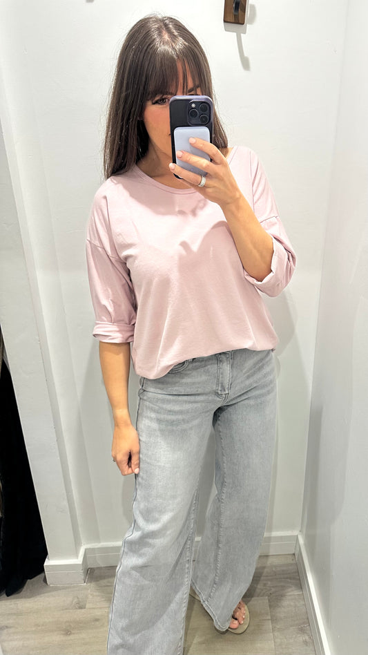 LILAC ROLL SLEEVE SWEAT TOP