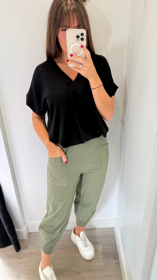 BLACK V NECK SHORT SLEEVE TOP