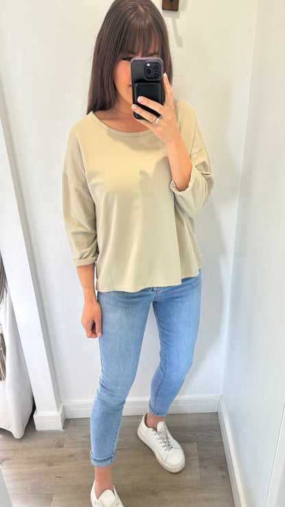SAND ROLL SLEEVE SWEAT TOP