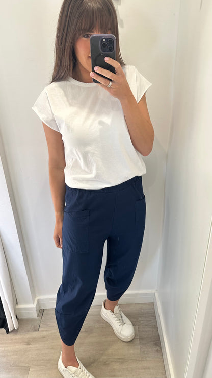 NAVY CROPPED POCKET TROUSERS