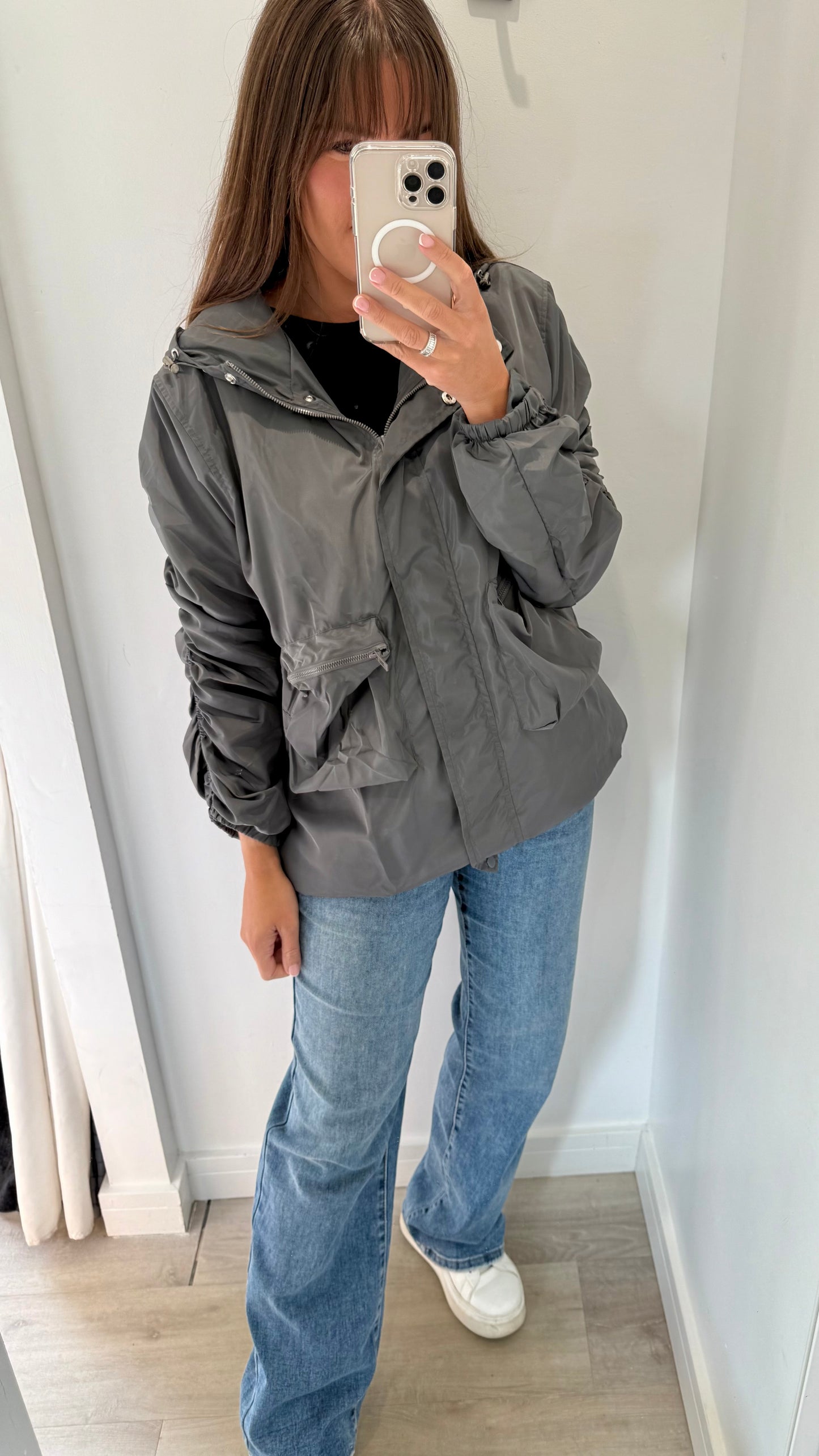 CHARCOAL GREY SHOWERPROOF RAINCOAT