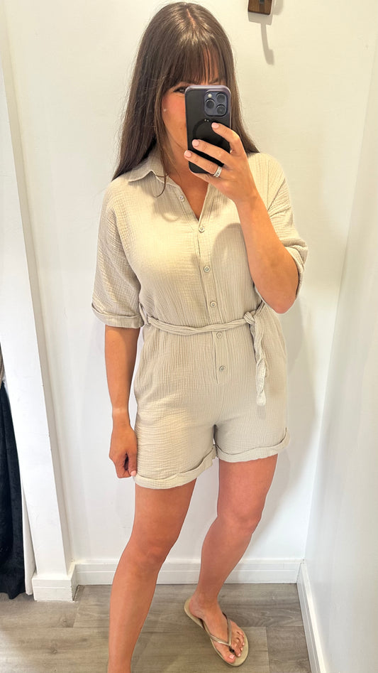STONE CHEESECLOTH PLAYSUIT