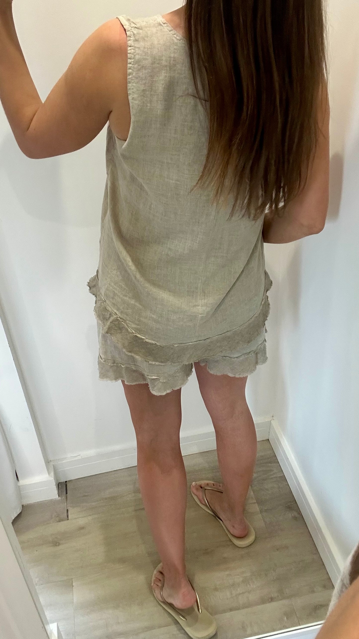SAND SLEEVELESS LINEN MIX TOP