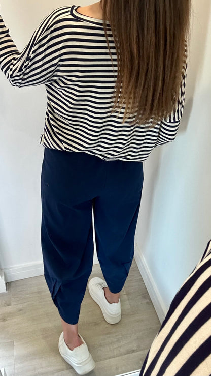 NAVY AND WHITE BRETON STRIPE BATWING TOP