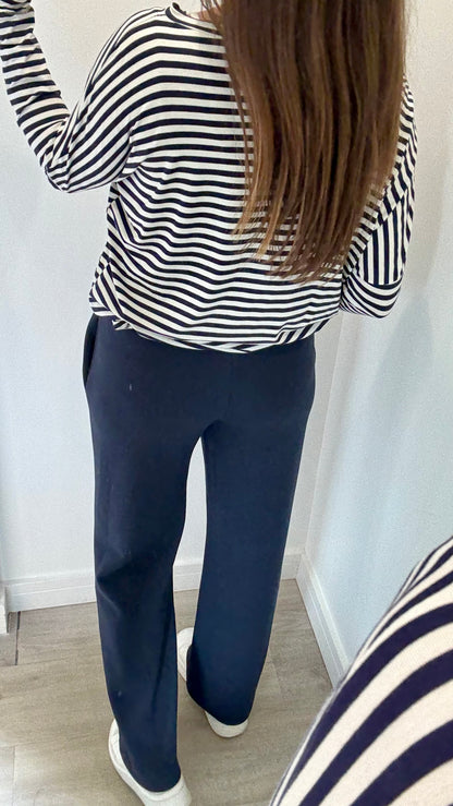 NAVY AND WHITE BRETON STRIPE BATWING TOP